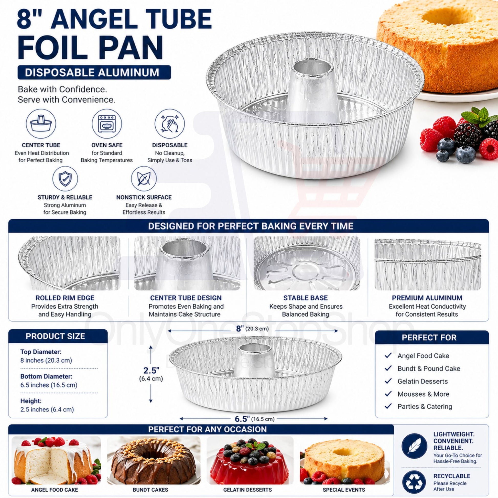 *WHOLESALE* 8" Angel Tube Aluminum Foil Pan Disposable 100/Case Cake Pans & Molds VeZee