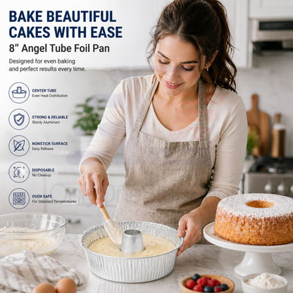 *WHOLESALE* 8" Angel Tube Aluminum Foil Pan Disposable 100/Case Cake Pans & Molds VeZee