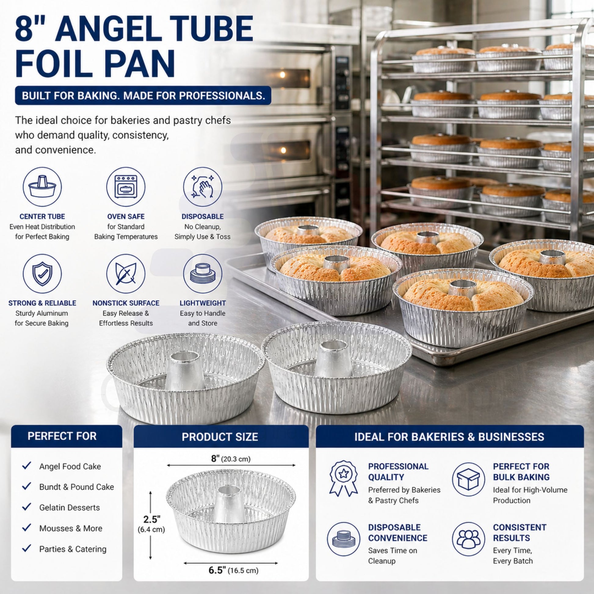 *WHOLESALE* 8" Angel Tube Aluminum Foil Pan Disposable 100/Case Cake Pans & Molds VeZee