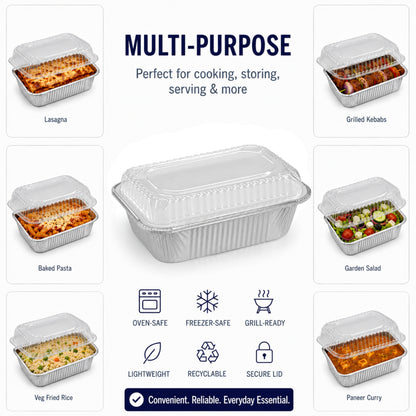 1Lb Oblong Aluminum Pan 5.5"x 4" Disposable with Dome Lids Aluminum Pans with Lids VeZee