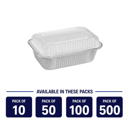 1Lb Oblong Aluminum Pan 5.5"x 4" Disposable with Dome Lids Aluminum Pans with Lids VeZee