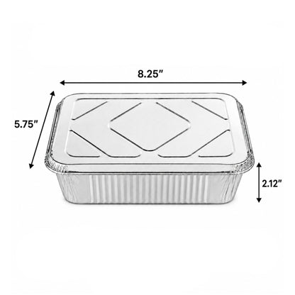 2.25Lb Oblong Aluminum Pan 8.25"x 5.75" Disposable with Aluminum Lid (Must bend edges of pan to fit Lid) Aluminum Pans with Lids VeZee