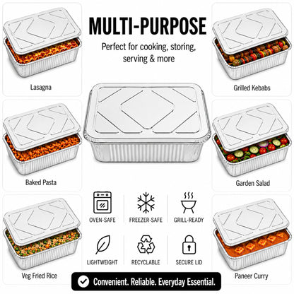 2.25Lb Oblong Aluminum Pan 8.25"x 5.75" Disposable with Aluminum Lid (Must bend edges of pan to fit Lid) Aluminum Pans with Lids VeZee