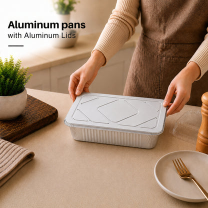 2.25Lb Oblong Aluminum Pan 8.25"x 5.75" Disposable with Aluminum Lid (Must bend edges of pan to fit Lid) Aluminum Pans with Lids VeZee