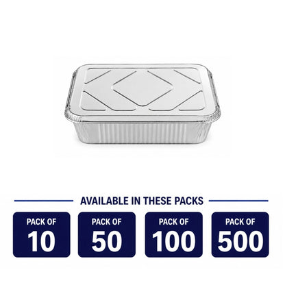 2.25Lb Oblong Aluminum Pan 8.25"x 5.75" Disposable with Aluminum Lid (Must bend edges of pan to fit Lid) Aluminum Pans with Lids VeZee