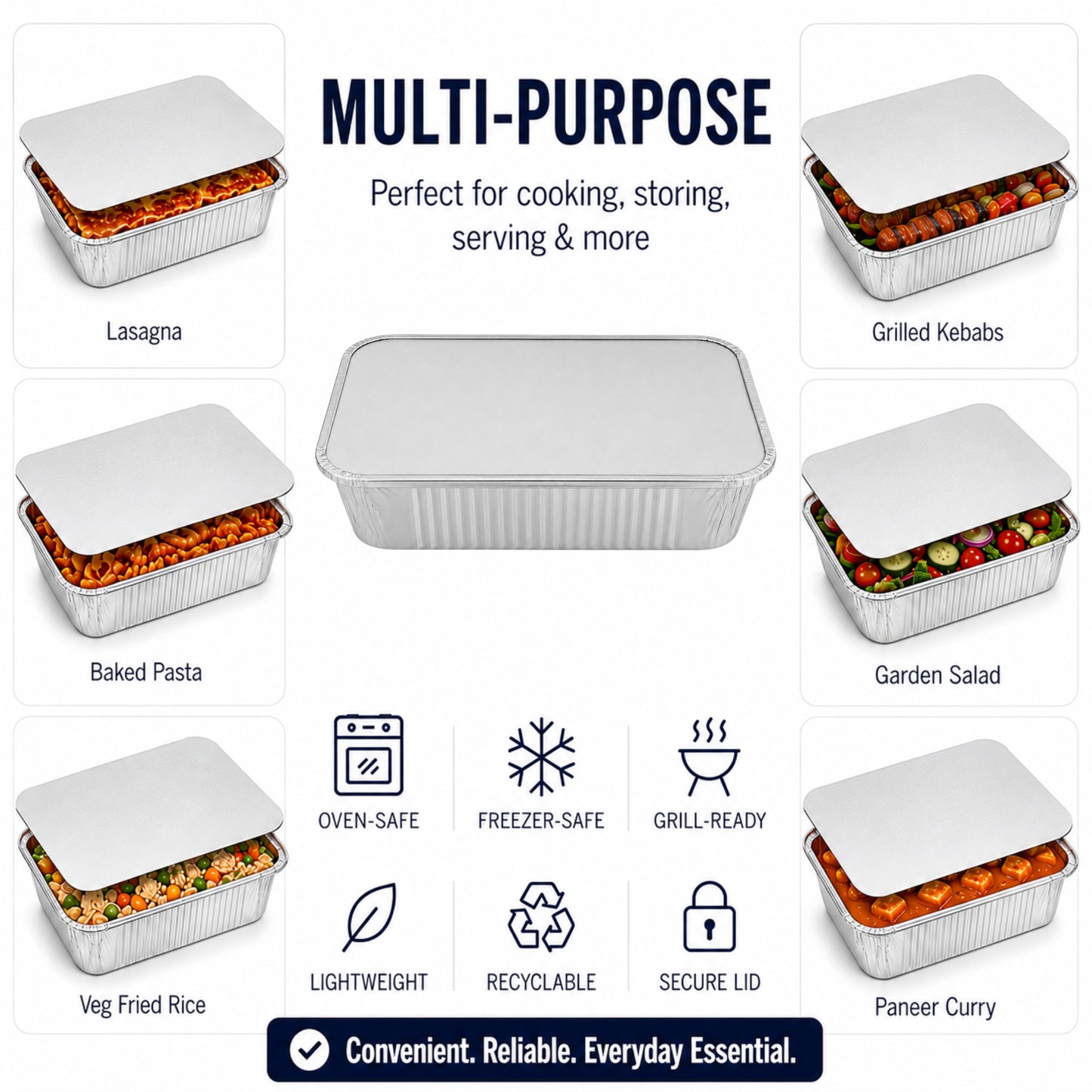 2.25Lb Oblong Aluminum Pan 8.25"x 5.75" Disposable with Board Lid Aluminum Pans with Lids VeZee