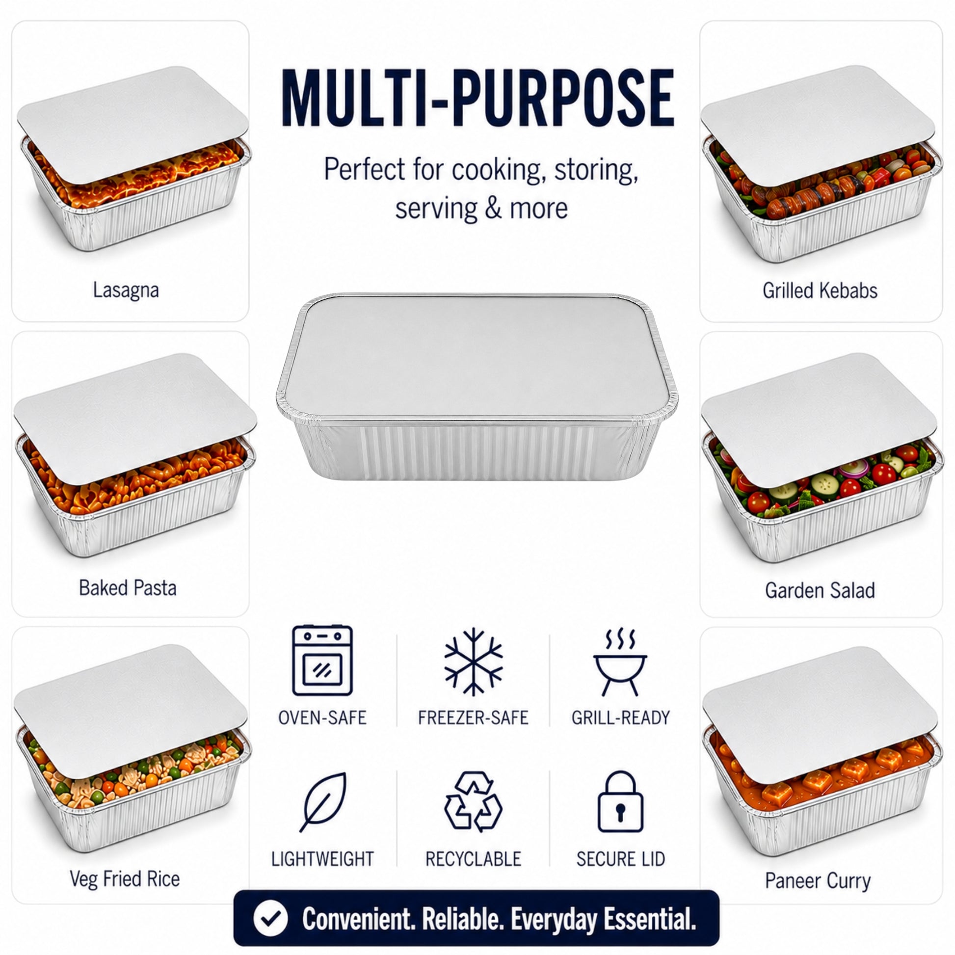 2.25Lb Oblong Aluminum Pan 8.25"x 5.75" Disposable with Board Lid Aluminum Pans with Lids VeZee