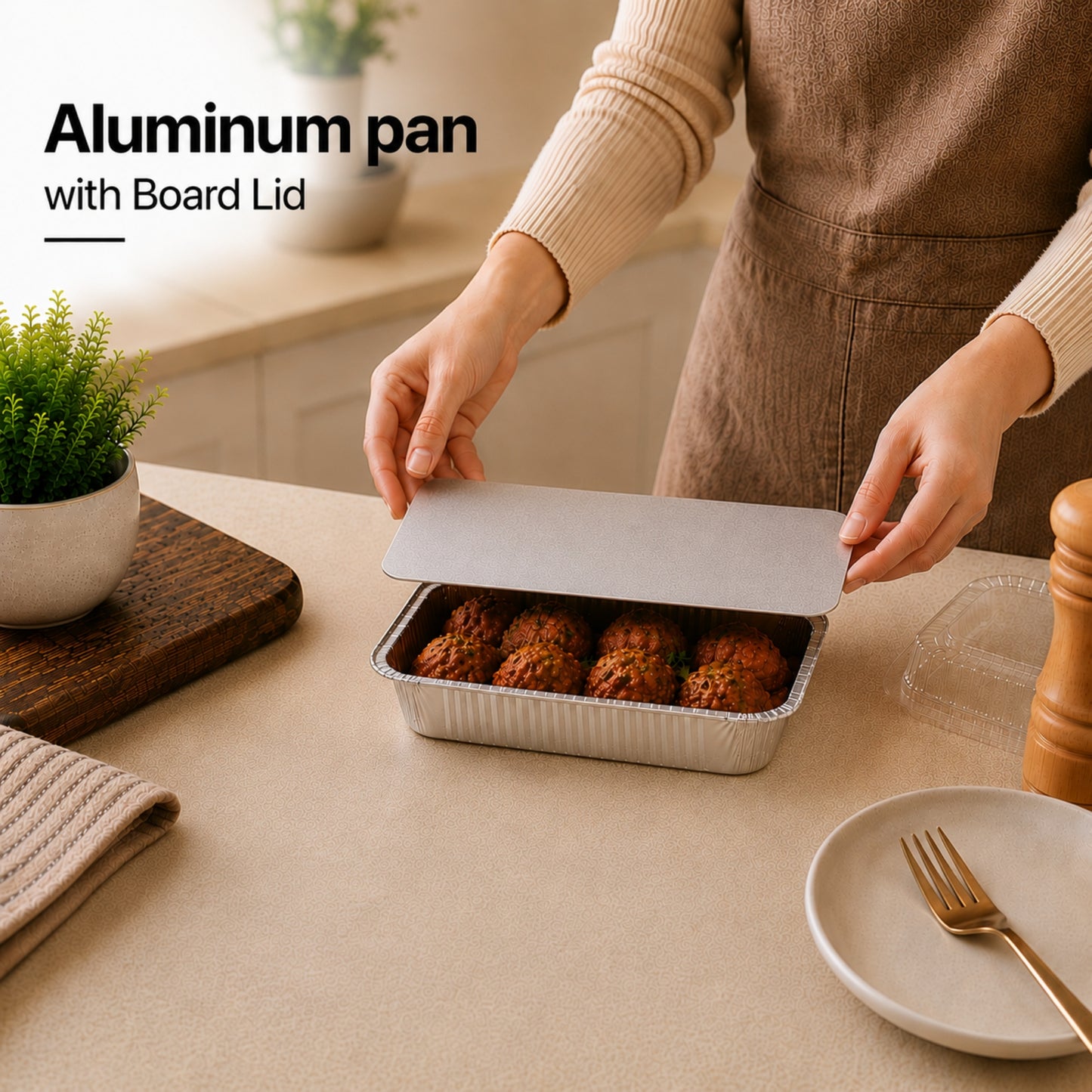 2.25Lb Oblong Aluminum Pan 8.25"x 5.75" Disposable with Board Lid Aluminum Pans with Lids VeZee