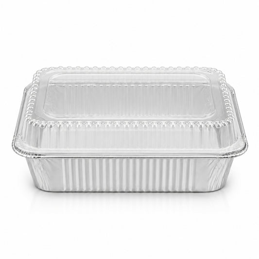 2.25Lb Oblong Aluminum Pan 8.25"x 5.75" Disposable with Dome Lid Aluminum Pans with Lids VeZee Pack of 10