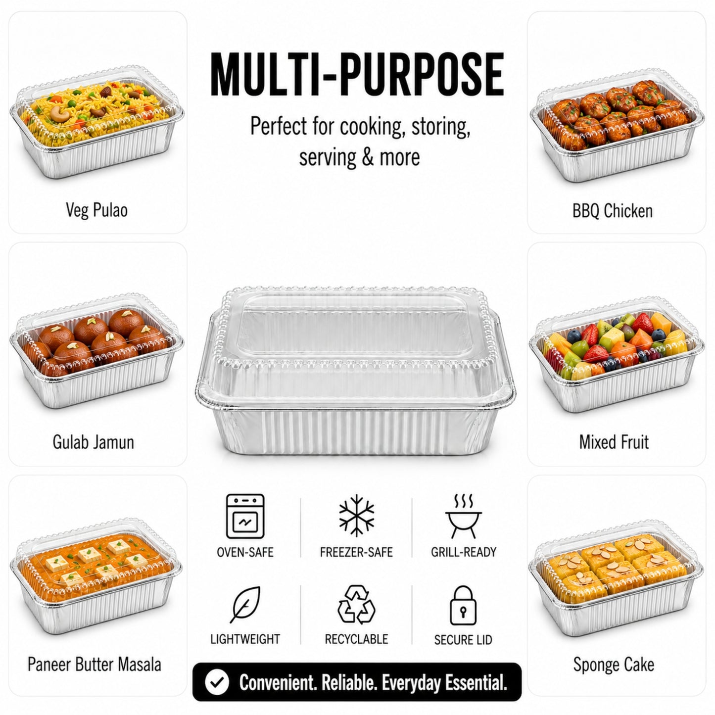 2.25Lb Oblong Aluminum Pan 8.25"x 5.75" Disposable with Dome Lid Aluminum Pans with Lids VeZee