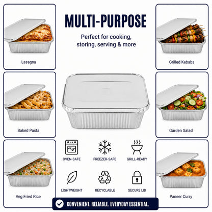 5Lb Oblong Aluminum Pan 9.5” x 7” Disposable with Aluminum Lid Aluminum Pans with Lids VeZee