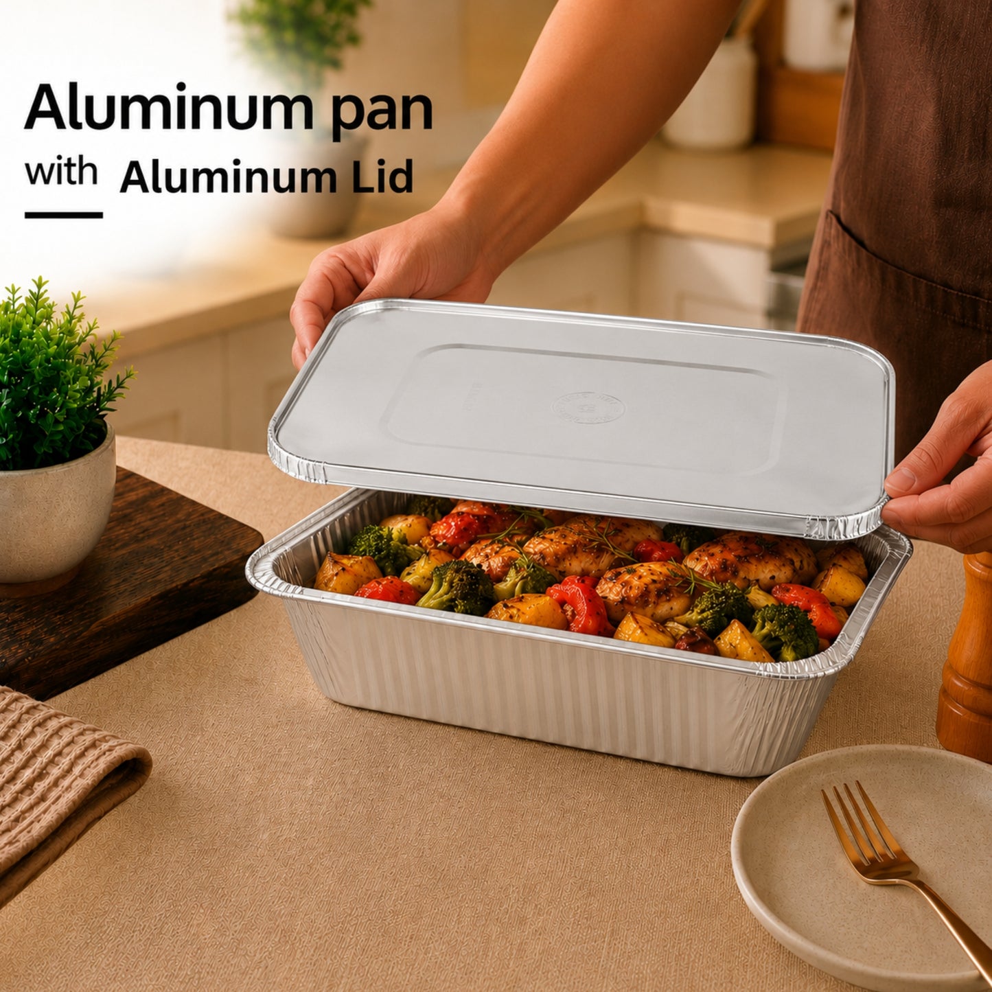 5Lb Oblong Aluminum Pan 9.5” x 7” Disposable with Aluminum Lid Aluminum Pans with Lids VeZee