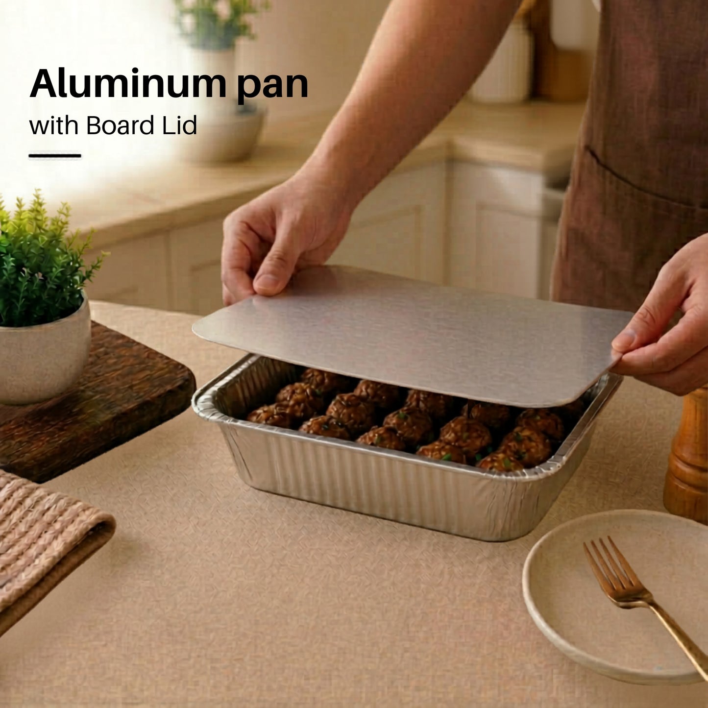 5Lb Oblong Aluminum Pan 9.5” x 7” Disposable with Board Lid Aluminum Pans with Lids VeZee