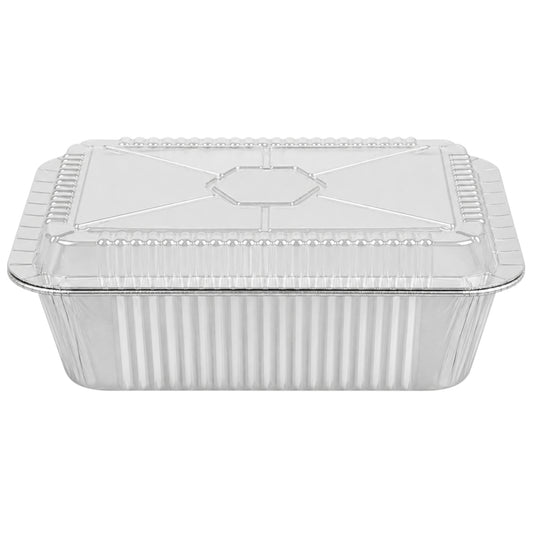 5Lb Oblong Aluminum Pan 9.5” x 7” Disposable with Dome Lid Aluminum Pans with Lids VeZee Pack of 10