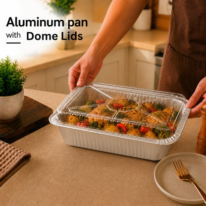 5Lb Oblong Aluminum Pan 9.5” x 7” Disposable with Dome Lid Aluminum Pans with Lids VeZee