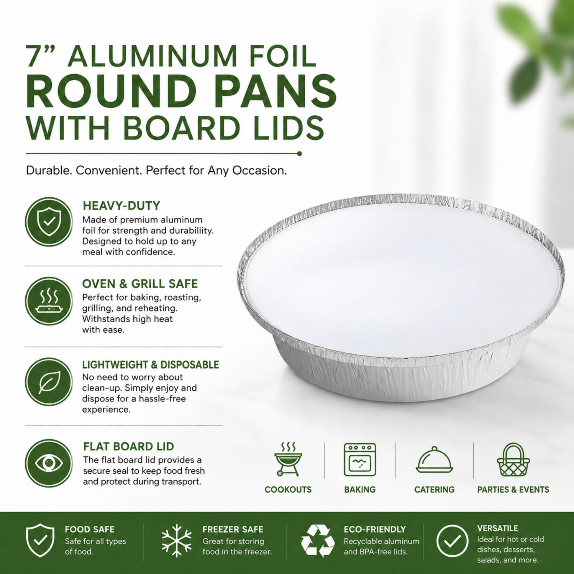 7” Round Aluminum Foil Pans with Board Lids Disposable Round Pans with Board Lids VeZee