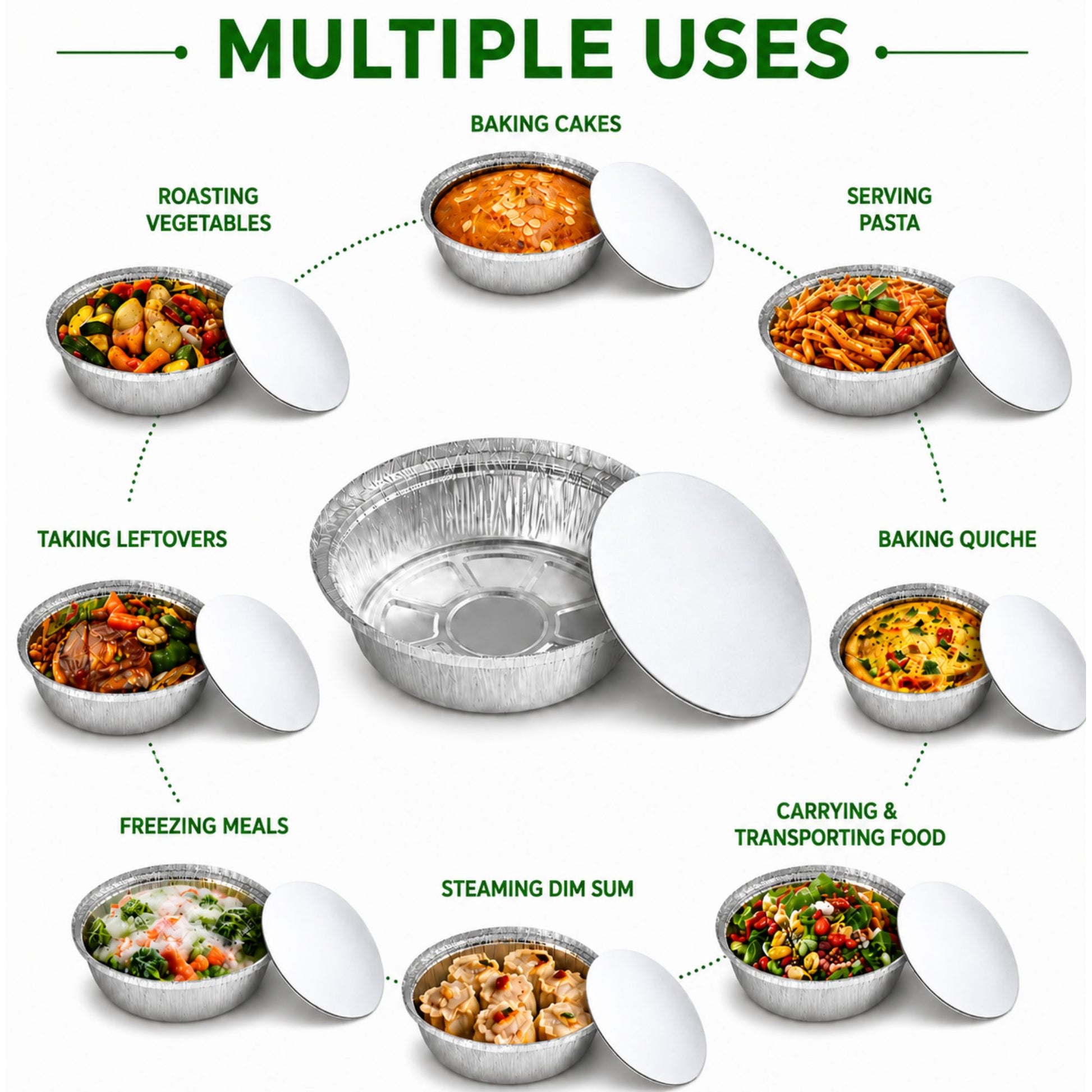 7” Round Aluminum Foil Pans with Board Lids Disposable Round Pans with Board Lids VeZee