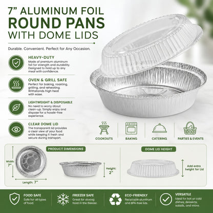 7” Aluminum Disposable Foil Round Pans with Dome Lids Aluminum Pans with Lids VeZee