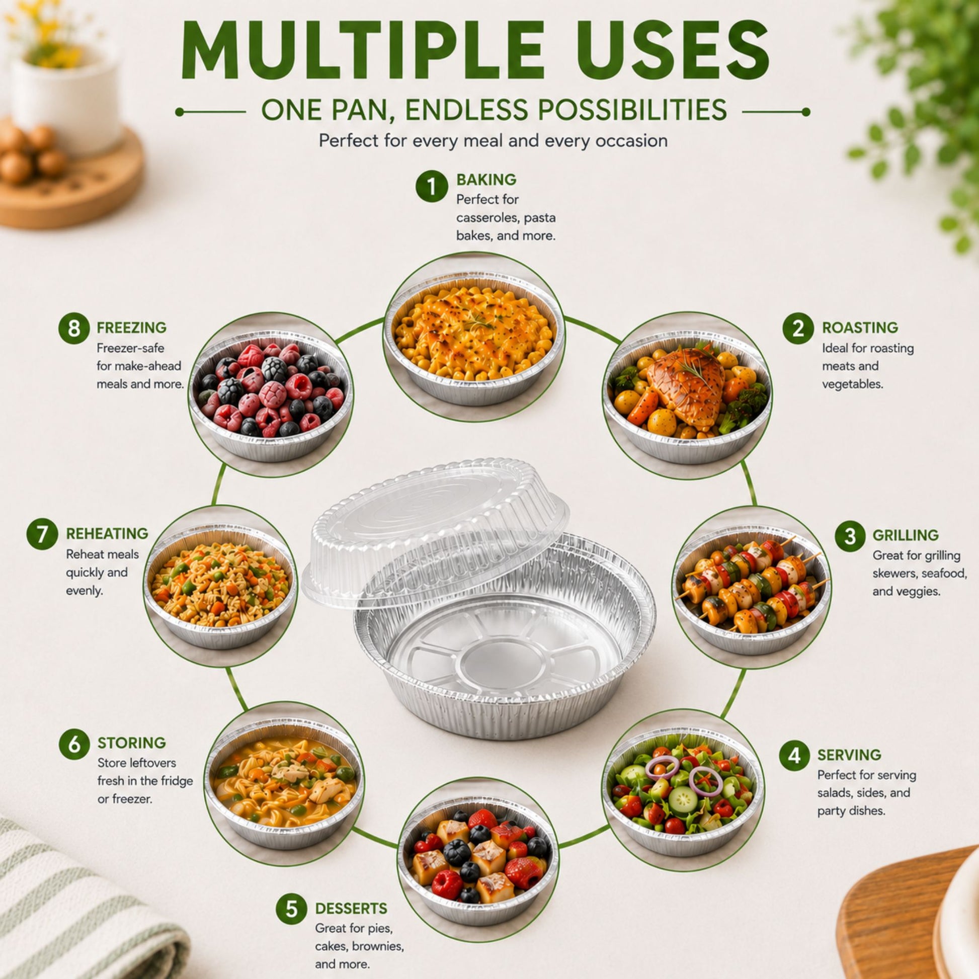 7” Aluminum Disposable Foil Round Pans with Dome Lids Aluminum Pans with Lids VeZee