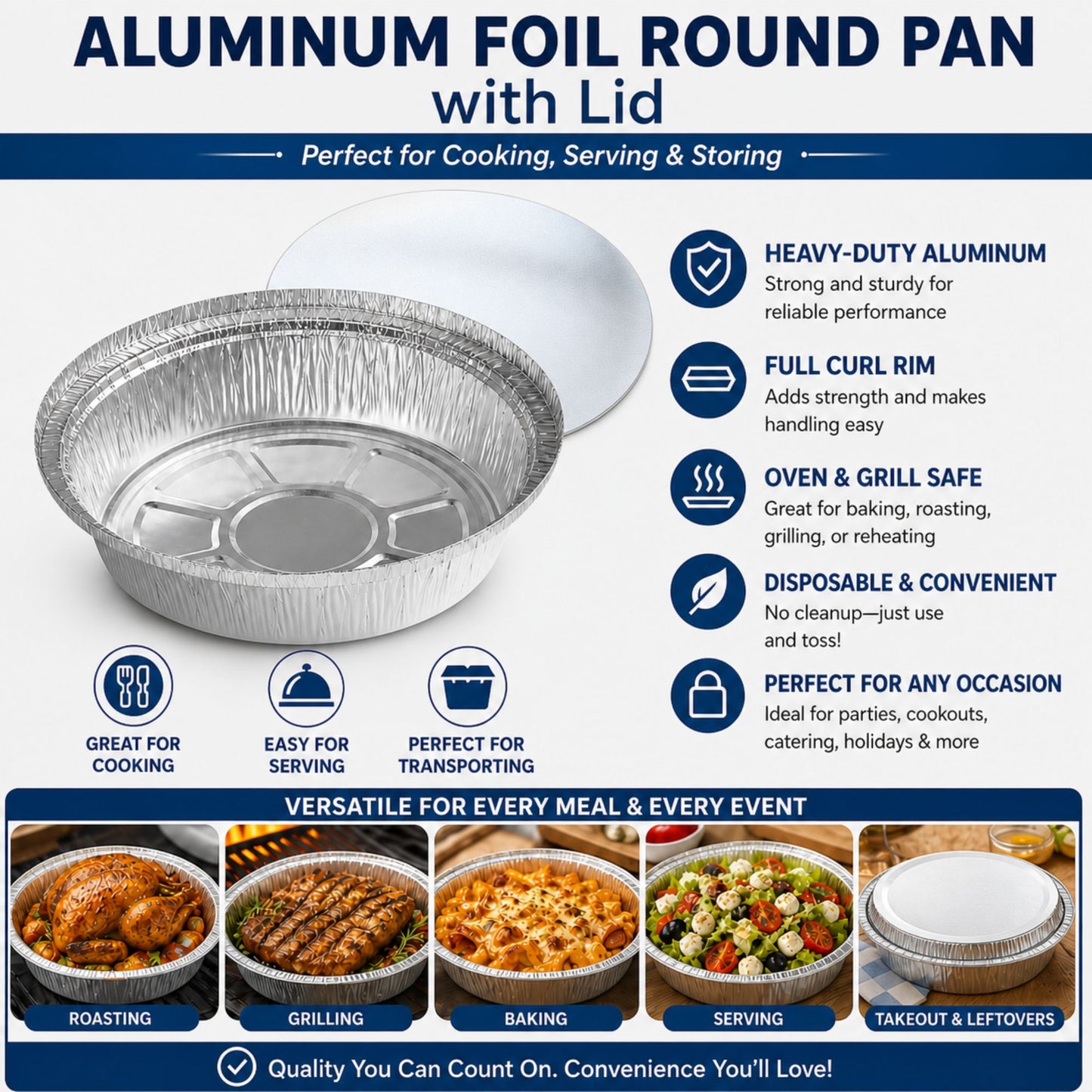 9” Round Aluminum Foil Pans with Board Lids Disposable Round Pans with Board Lids VeZee
