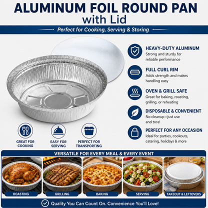 9” Round Aluminum Foil Pans with Board Lids Disposable Round Pans with Board Lids VeZee