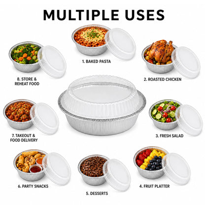 9” Aluminum Disposable Foil Round Pans with Dome Lids Round Pans with Dome Lids VeZee