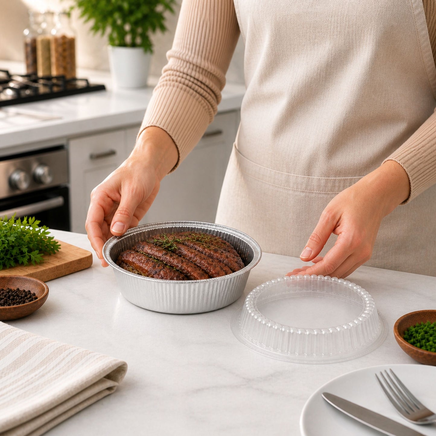 9” Aluminum Disposable Foil Round Pans with Dome Lids Round Pans with Dome Lids VeZee