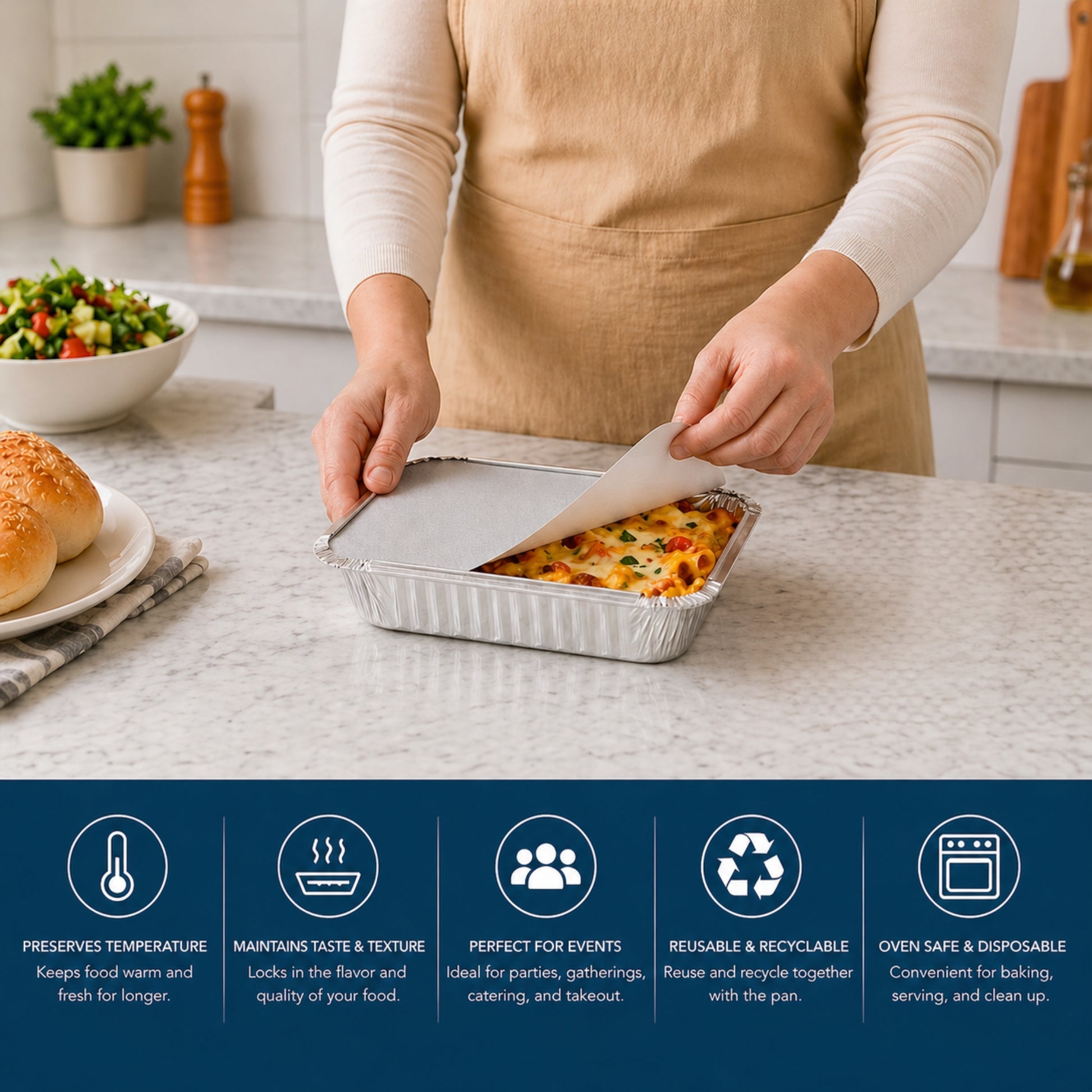 5Lb Board Lid For Aluminum Oblong Pan 9.5" x 7" Disposable Lids VeZee
