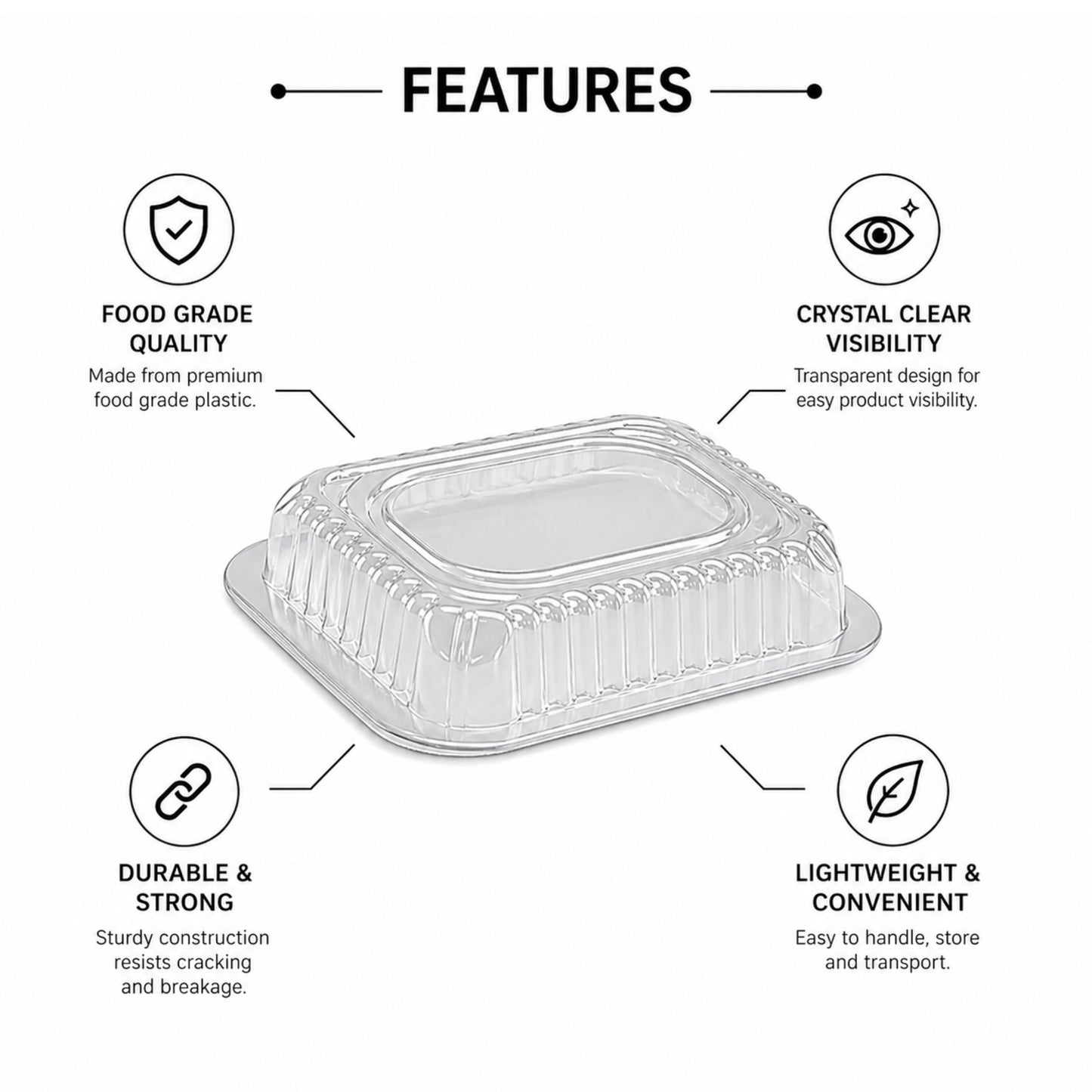 Dome Lids Plastic For 1Lb Aluminum Oblong Pans 5" x 4" Disposable Lids VeZee