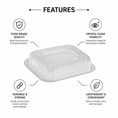 Dome Lids Plastic For 1Lb Aluminum Oblong Pans 5" x 4" Disposable Lids VeZee