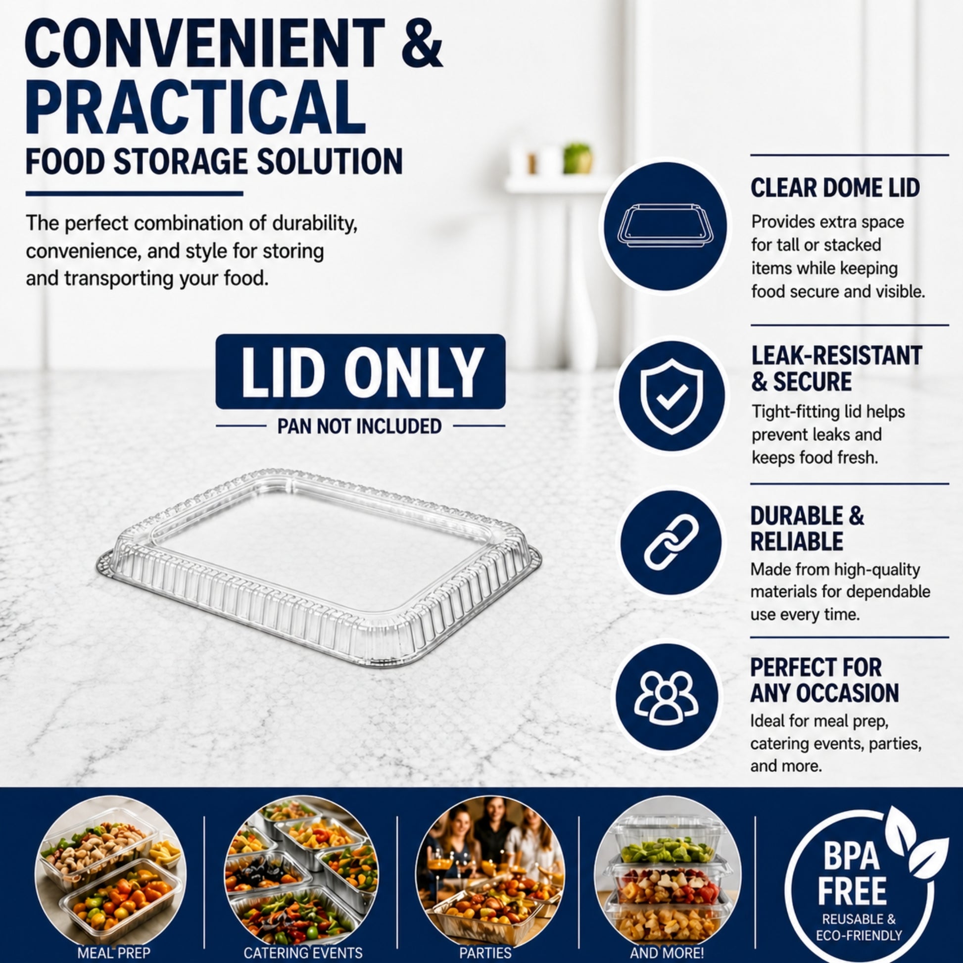 *WHOLESALE* Plastic Dome Lids For 2.25Lb Aluminum Oblong Pans 8.25" x 5.75" 500 ct/case Disposable Lids VeZee