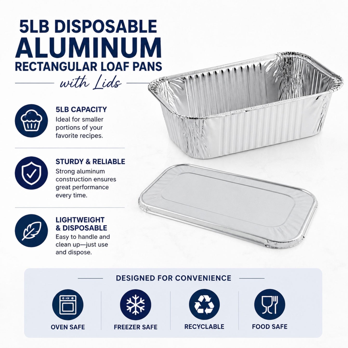 5lb Disposable Aluminum Rectangular Loaf Pans with Lids Rectangular Loaf Pans with Lids VeZee