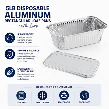 5lb Disposable Aluminum Rectangular Loaf Pans with Lids Rectangular Loaf Pans with Lids VeZee