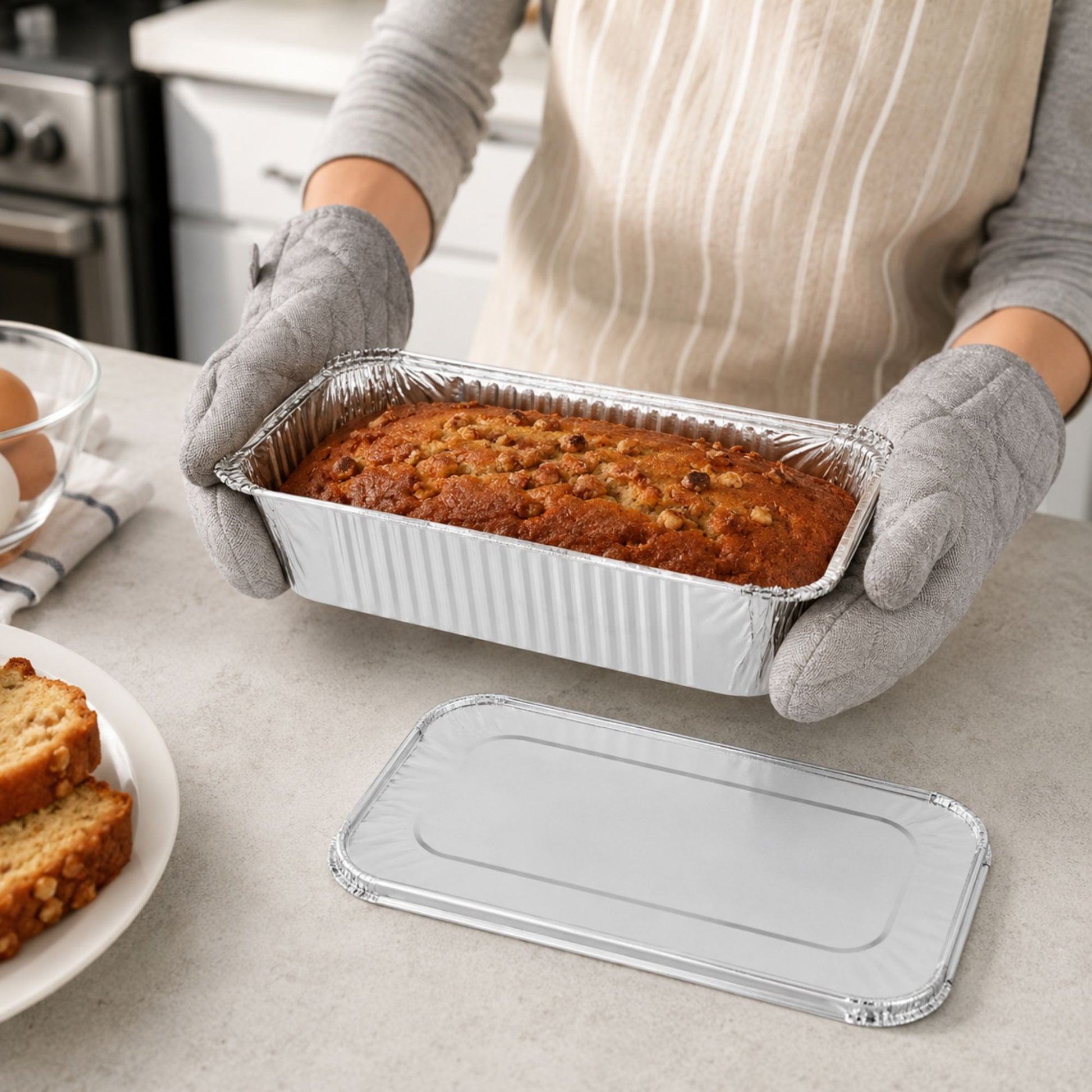 5lb Disposable Aluminum Rectangular Loaf Pans with Lids Rectangular Loaf Pans with Lids VeZee