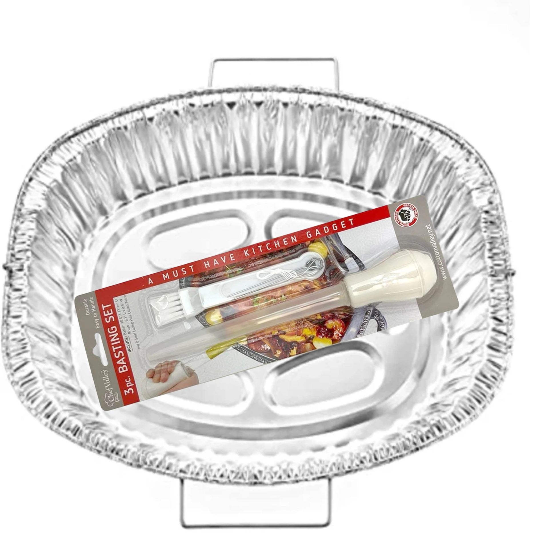 Oval Disposable Turkey Roasting Pan with Handles & Free 3-in-1 Basting Kit Disposable Roasting Pans VeZee