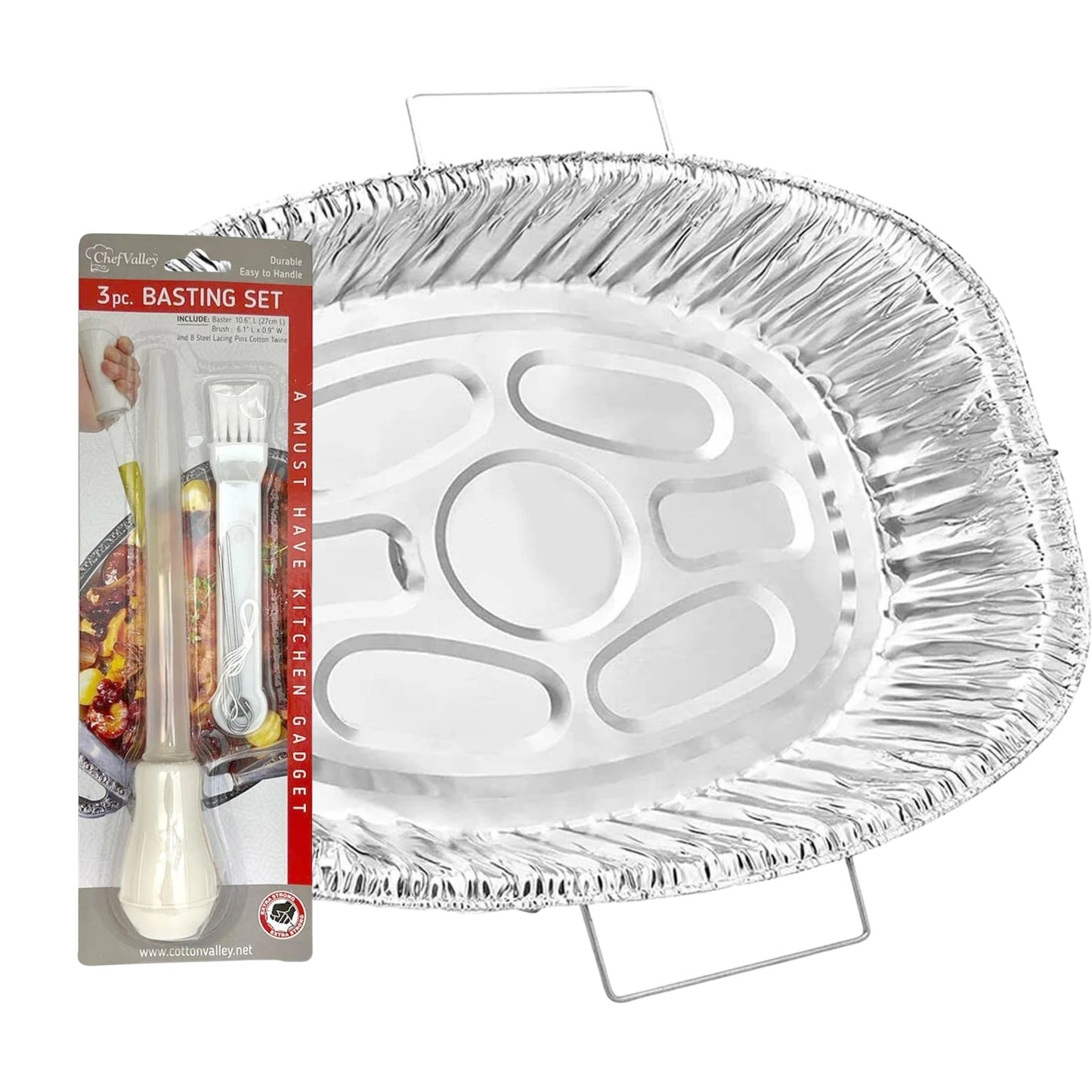 Oval Disposable Turkey Roasting Pan with Handles & Free 3-in-1 Basting Kit Disposable Roasting Pans VeZee