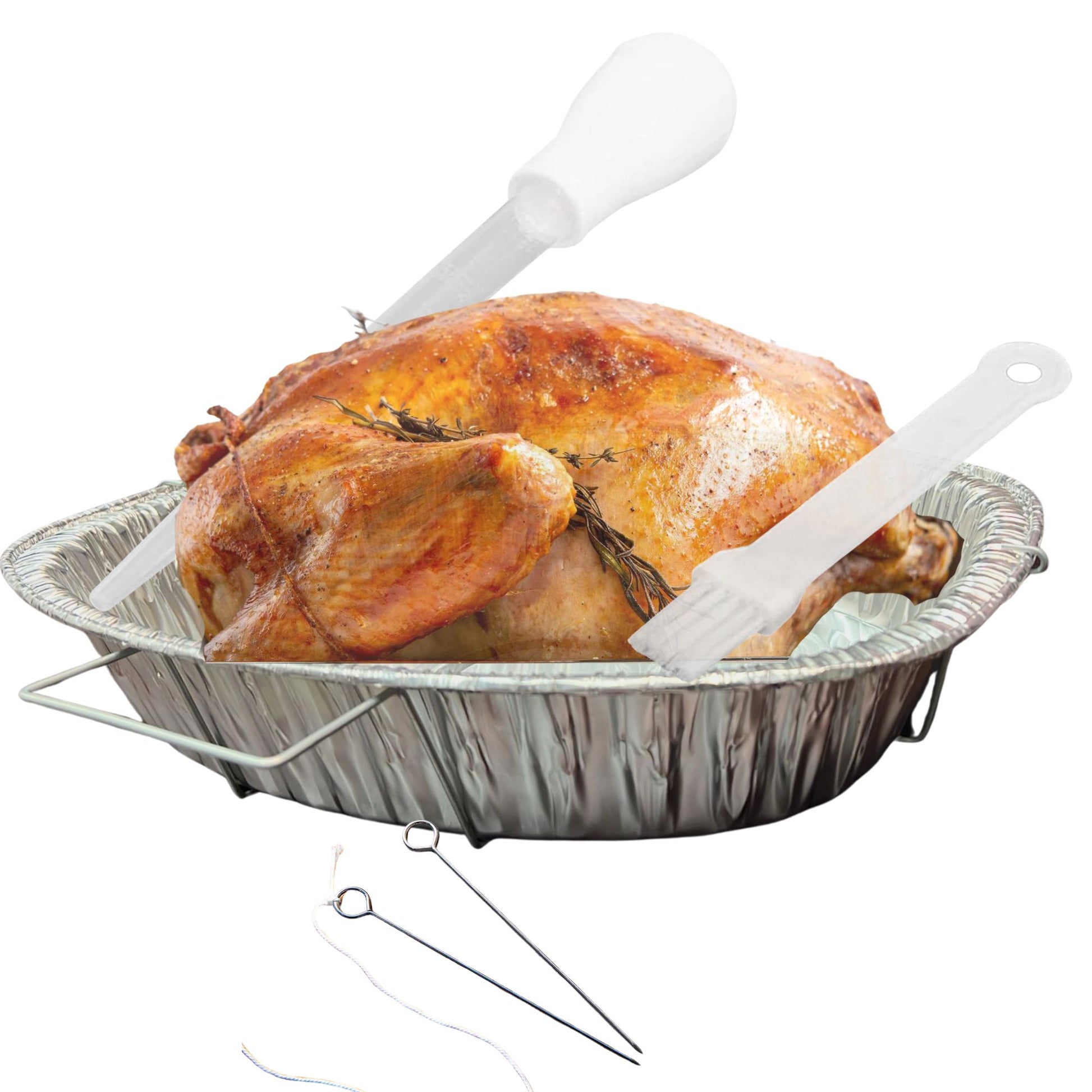 Oval Disposable Turkey Roasting Pan with Handles & Free 3-in-1 Basting Kit Disposable Roasting Pans VeZee
