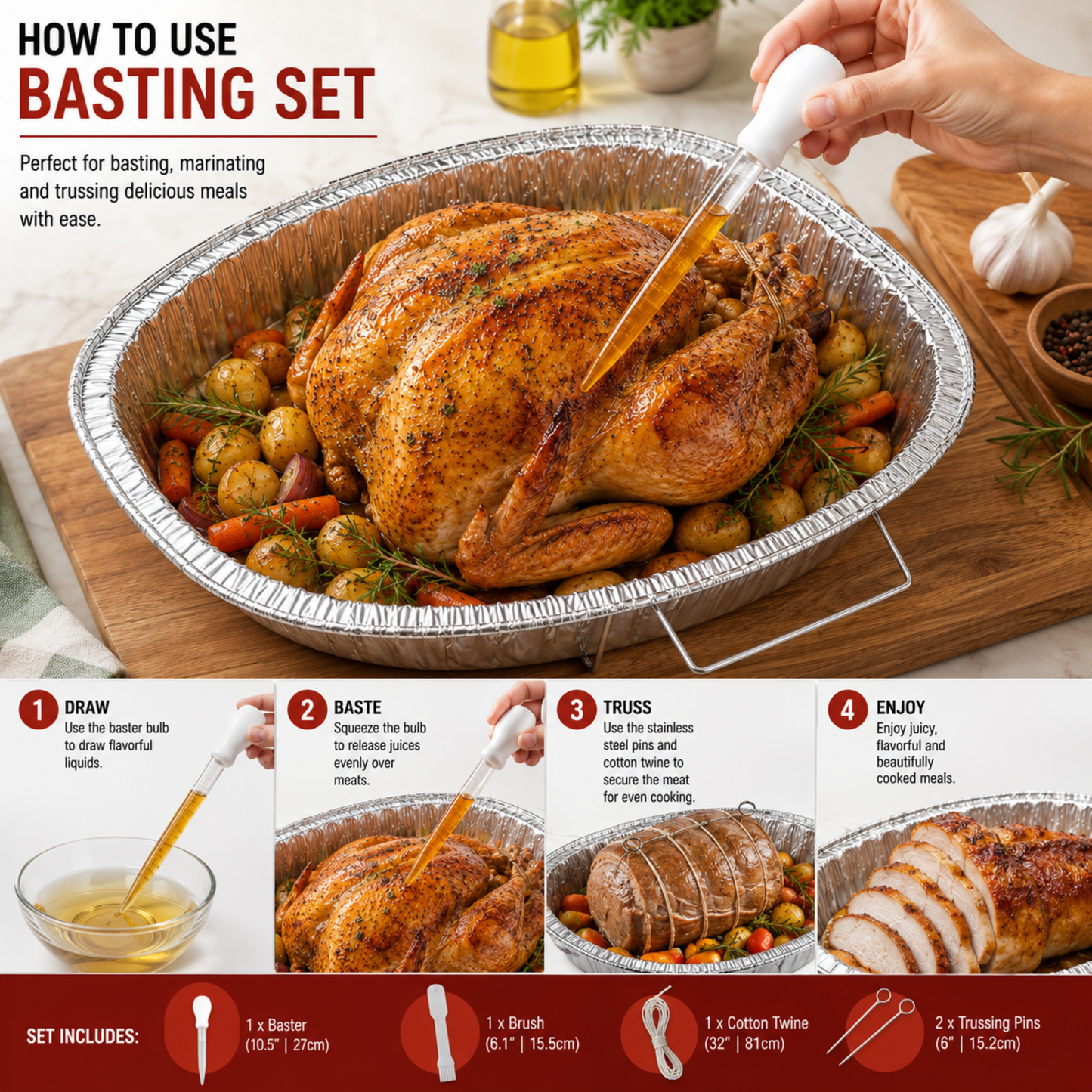 Oval Turkey Roasting Aluminum Pan with Handles & Free 3-in-1 Basting Kit Disposable Roasting Pans VeZee