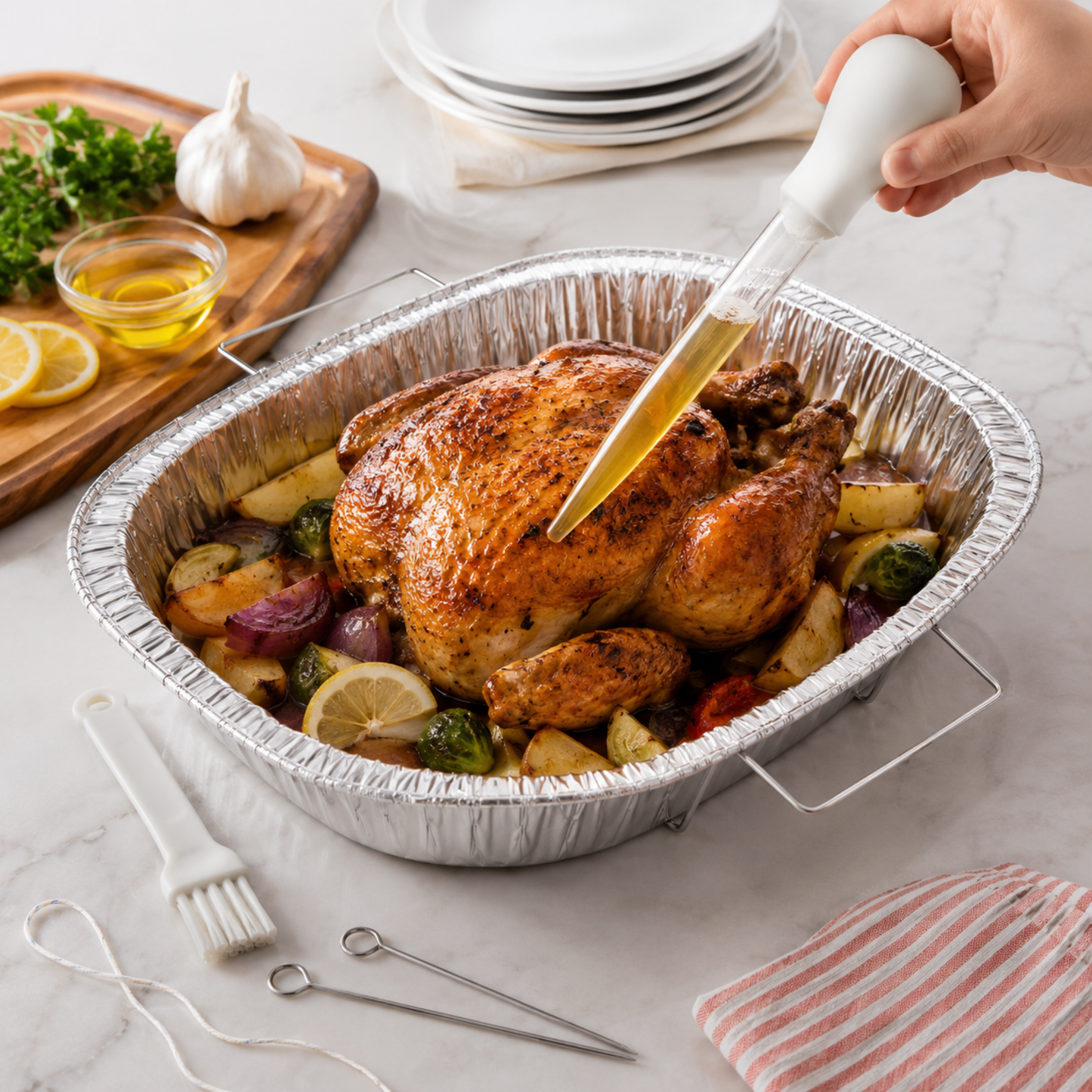 Oval Turkey Roasting Aluminum Pan with Handles & Free 3-in-1 Basting Kit Disposable Roasting Pans VeZee