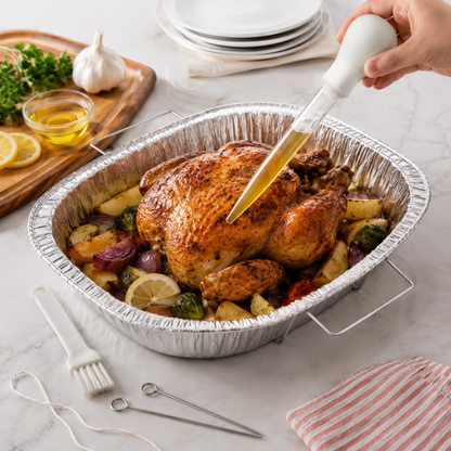 Oval Turkey Roasting Aluminum Pan with Handles & Free 3-in-1 Basting Kit Disposable Roasting Pans VeZee