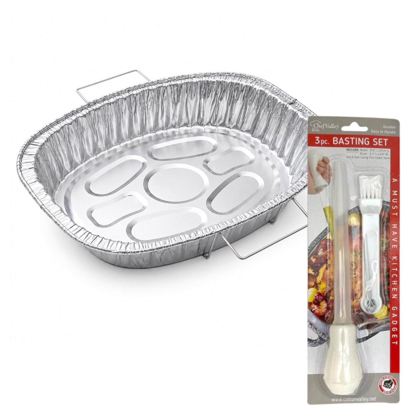 Oval Turkey Roasting Aluminum Pan with Handles & Free 3-in-1 Basting Kit Disposable Roasting Pans VeZee