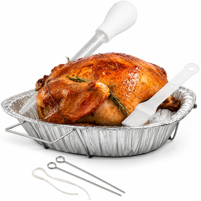 Oval Turkey Roasting Aluminum Pan with Handles & Free 3-in-1 Basting Kit Disposable Roasting Pans VeZee