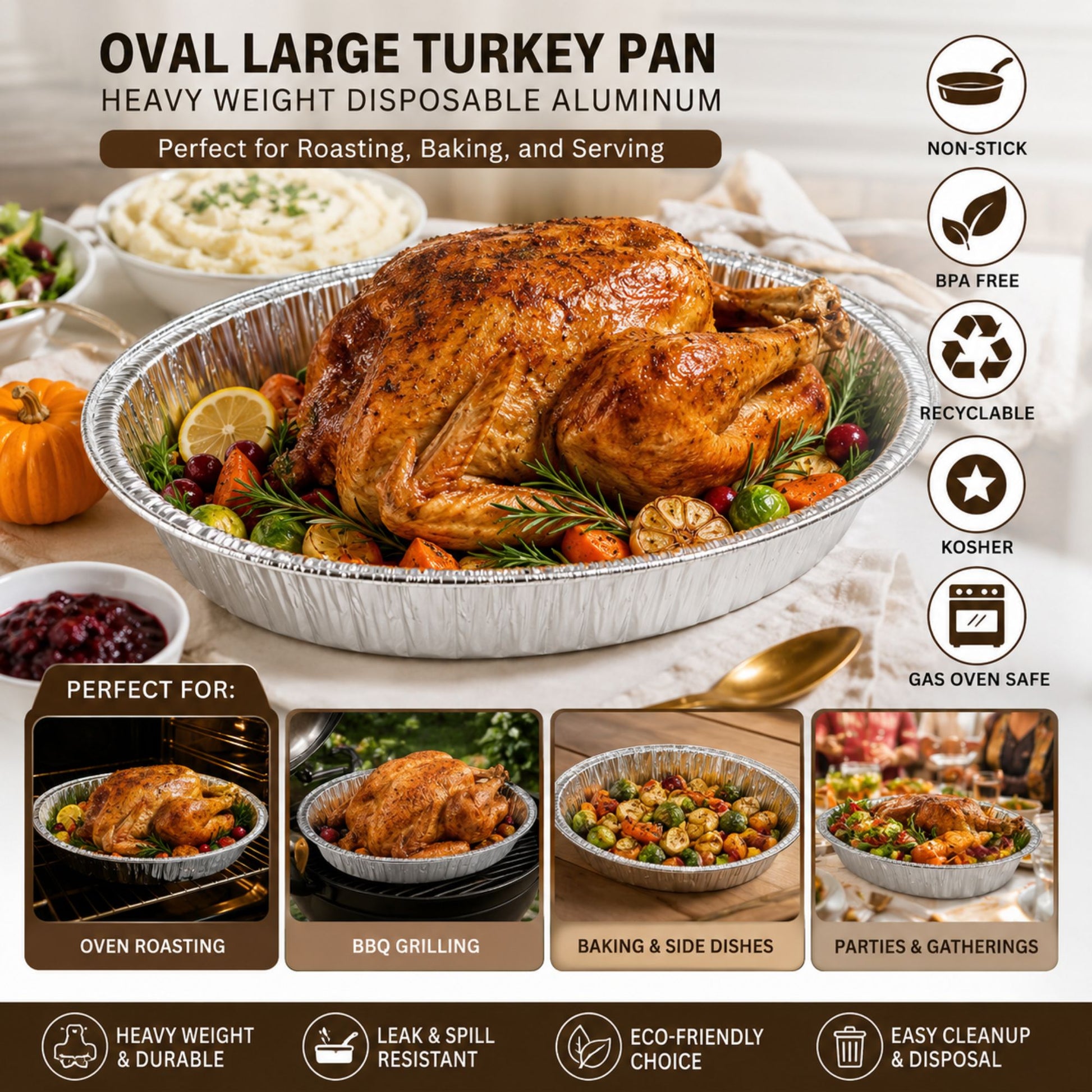 Oval Large Turkey Pan Heavy Weight Disposable Aluminum Disposable Oval Turkey pan VeZee