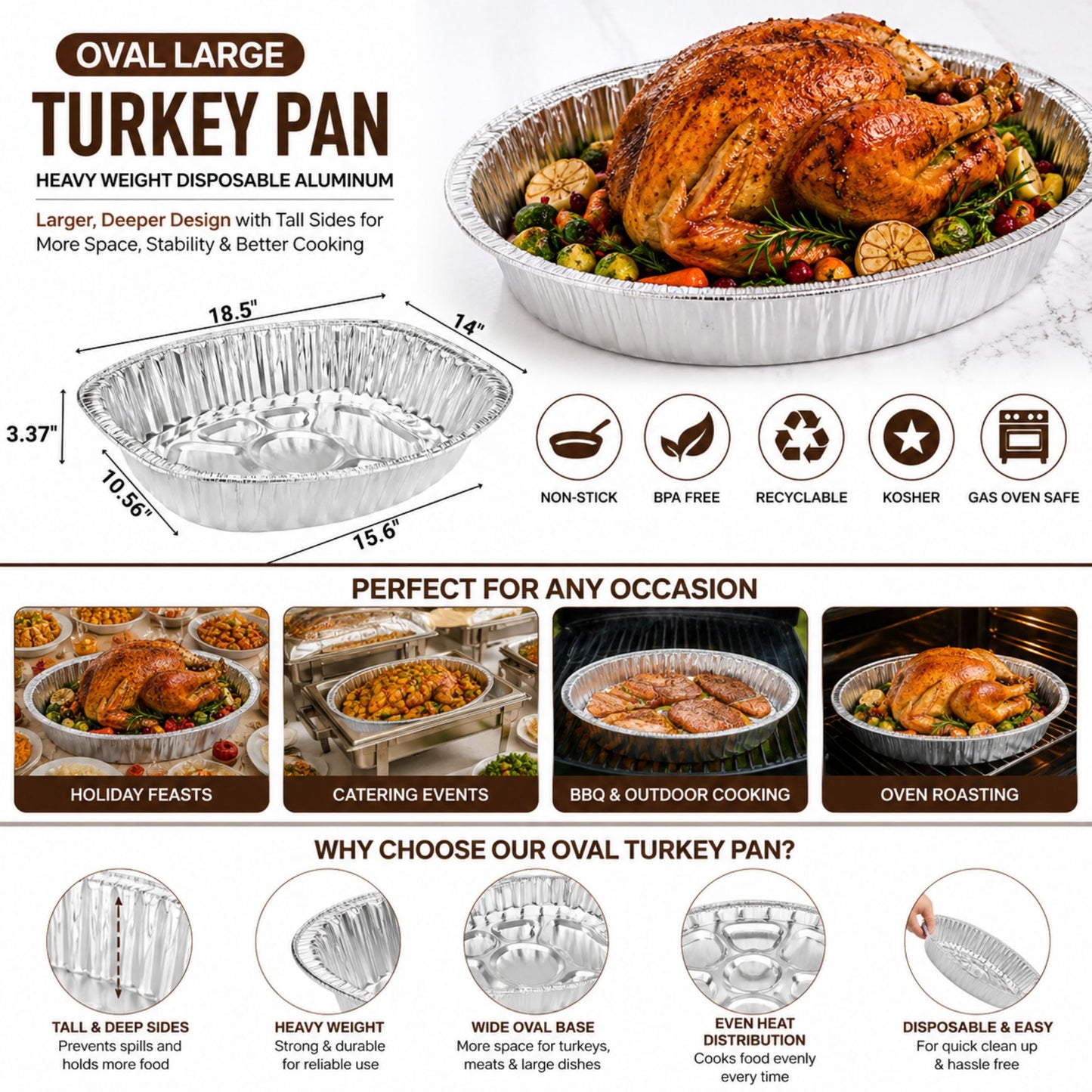 Oval Large Turkey Pan Heavy Weight Disposable Aluminum Disposable Oval Turkey pan VeZee