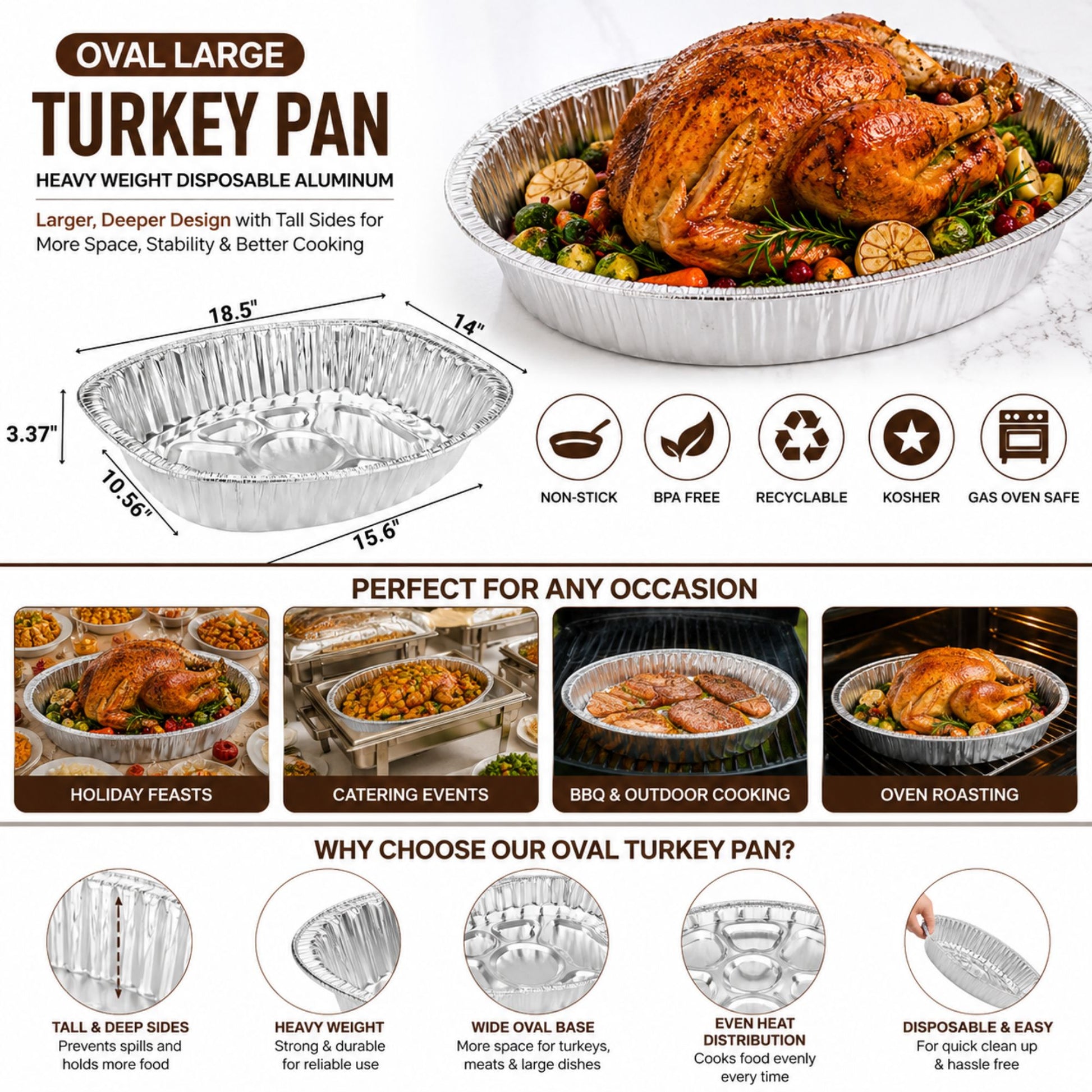 Oval Large Turkey Pan Heavy Weight Disposable Aluminum Disposable Oval Turkey pan VeZee