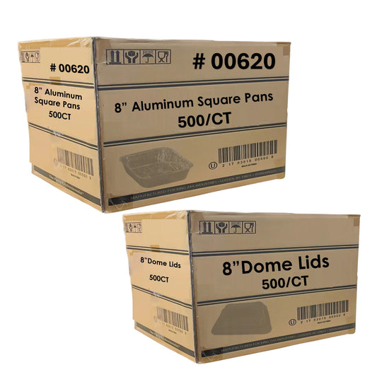 *WHOLESALE* 8" Square SHALLOW Pan Including Dome Plastic LID Disposable Aluminum 500/case Disposable Square Cake Pan VeZee