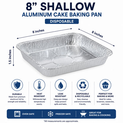 8" SHALLOW (1.5" width) With Dome Lids Aluminum Cake Baking Pan Disposable Disposable Square Cake Pan VeZee
