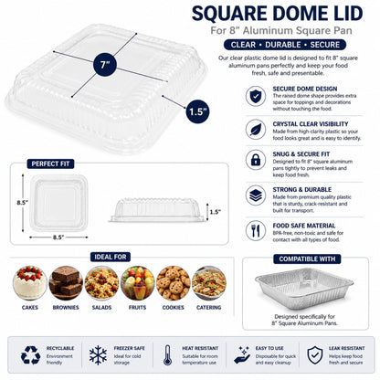 8" SHALLOW (1.5" width) With Dome Lids Aluminum Cake Baking Pan Disposable Disposable Square Cake Pan VeZee