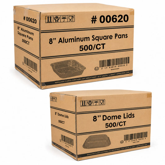 Wholesale 8" Shallow Square Foil Pans with Plastic Dome Lids (500/Sets) Disposable Square Cake Pan VeZee