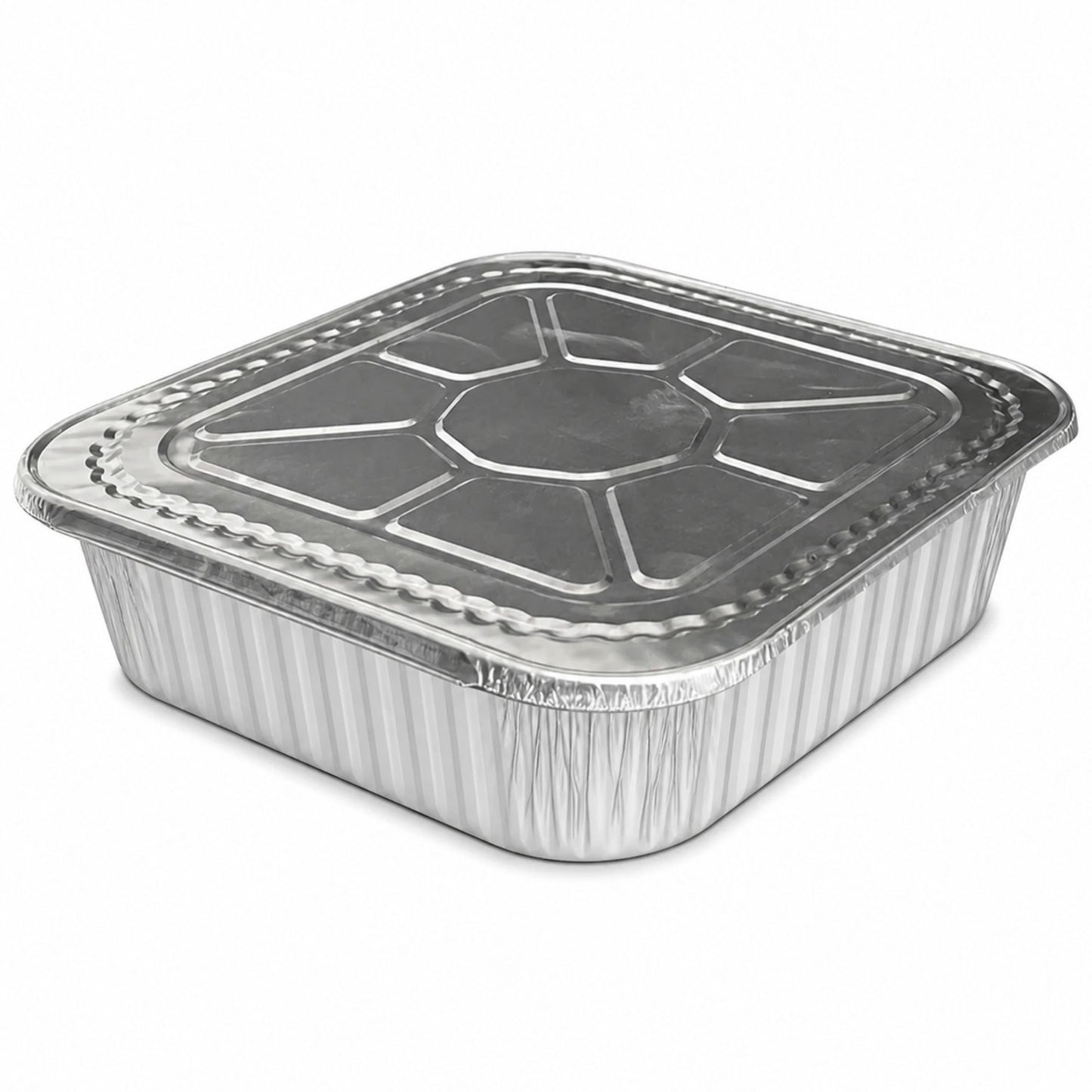 8" Square Deep Aluminum Disposable Pans with Lids Aluminum Pans with Lids VeZee Pack of 10